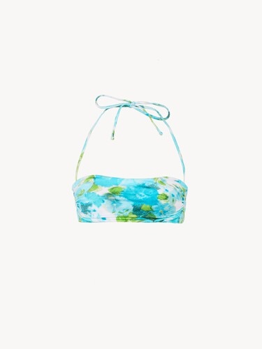 Aqua flower-print halterneck bikini top - 2