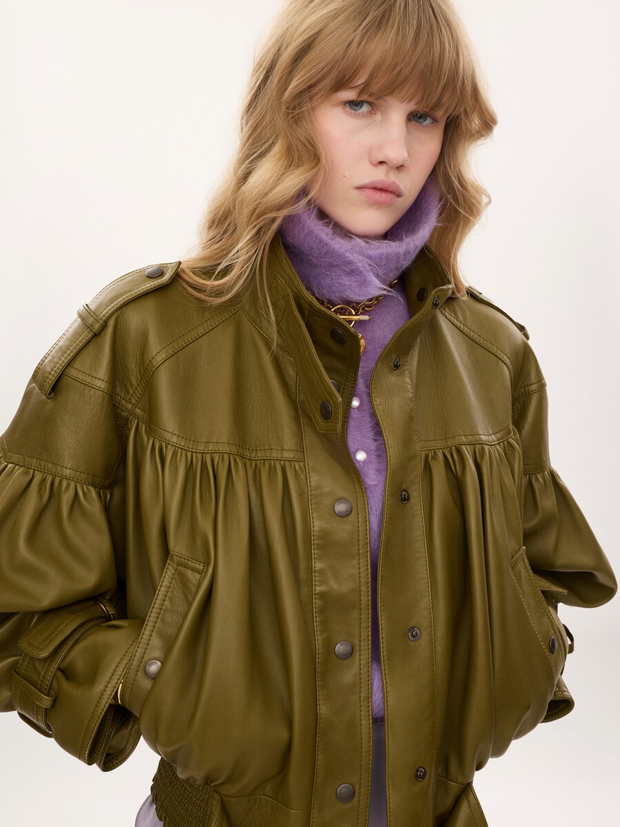 High-neck cropped jacket in leather - 6