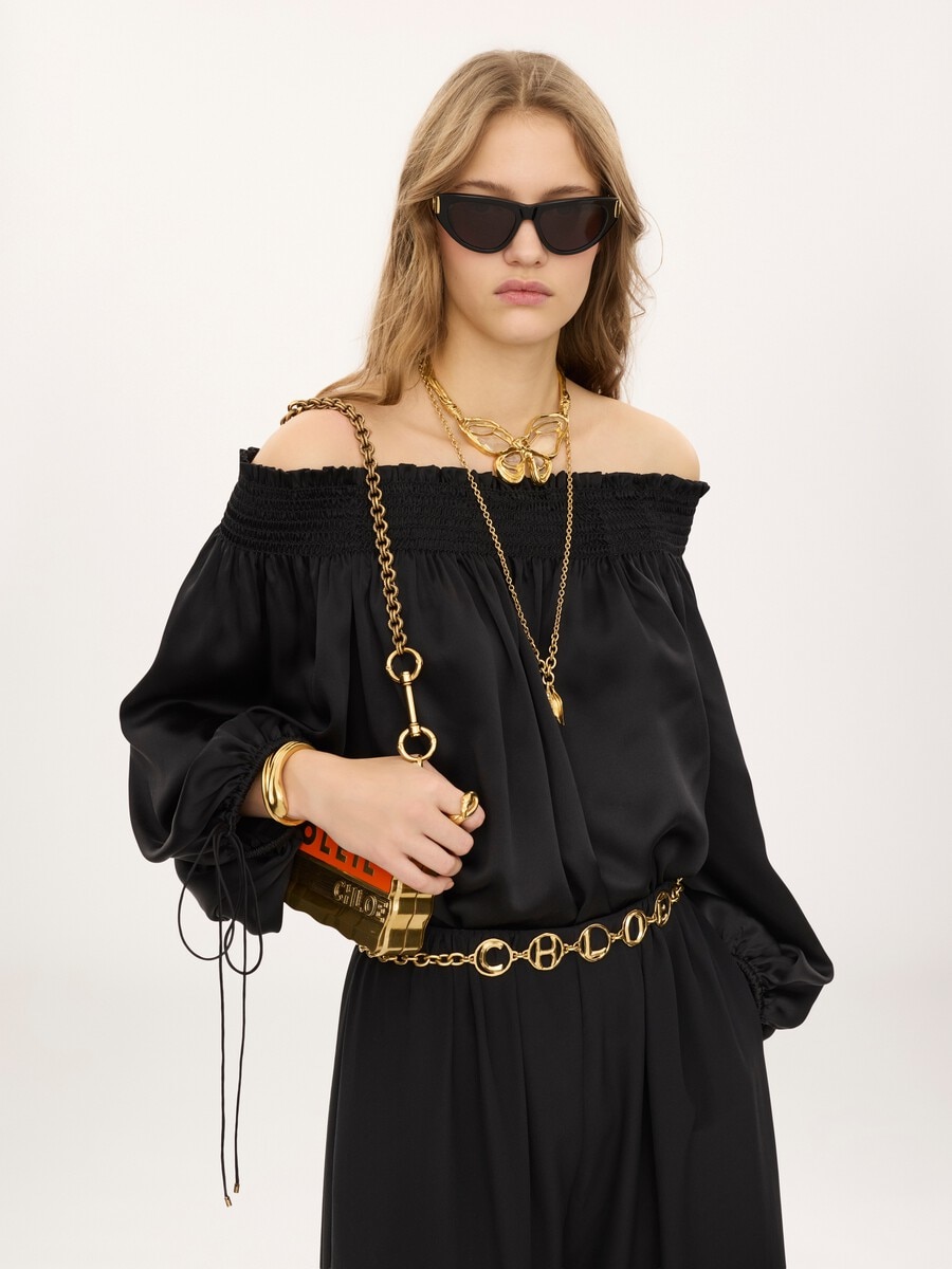 Off-the-shoulder top in washed silk satin - 5