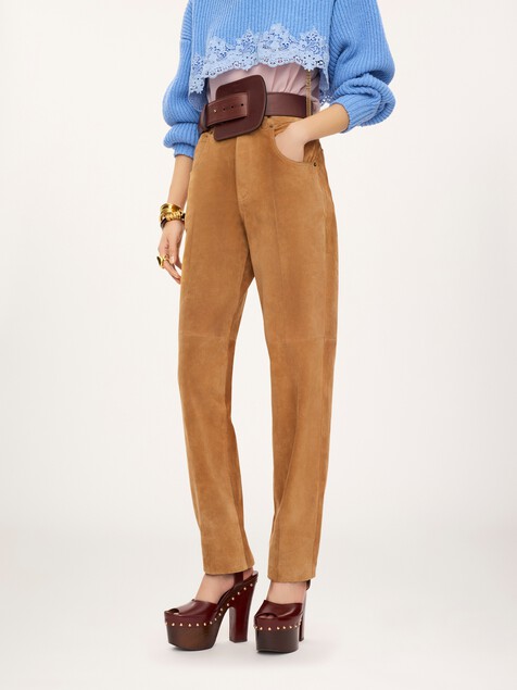 Skinny pants in suede leather