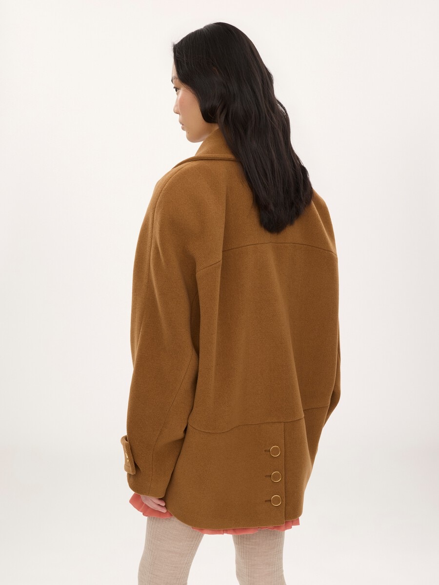 Double-breasted short coat in herringbone wool - 5