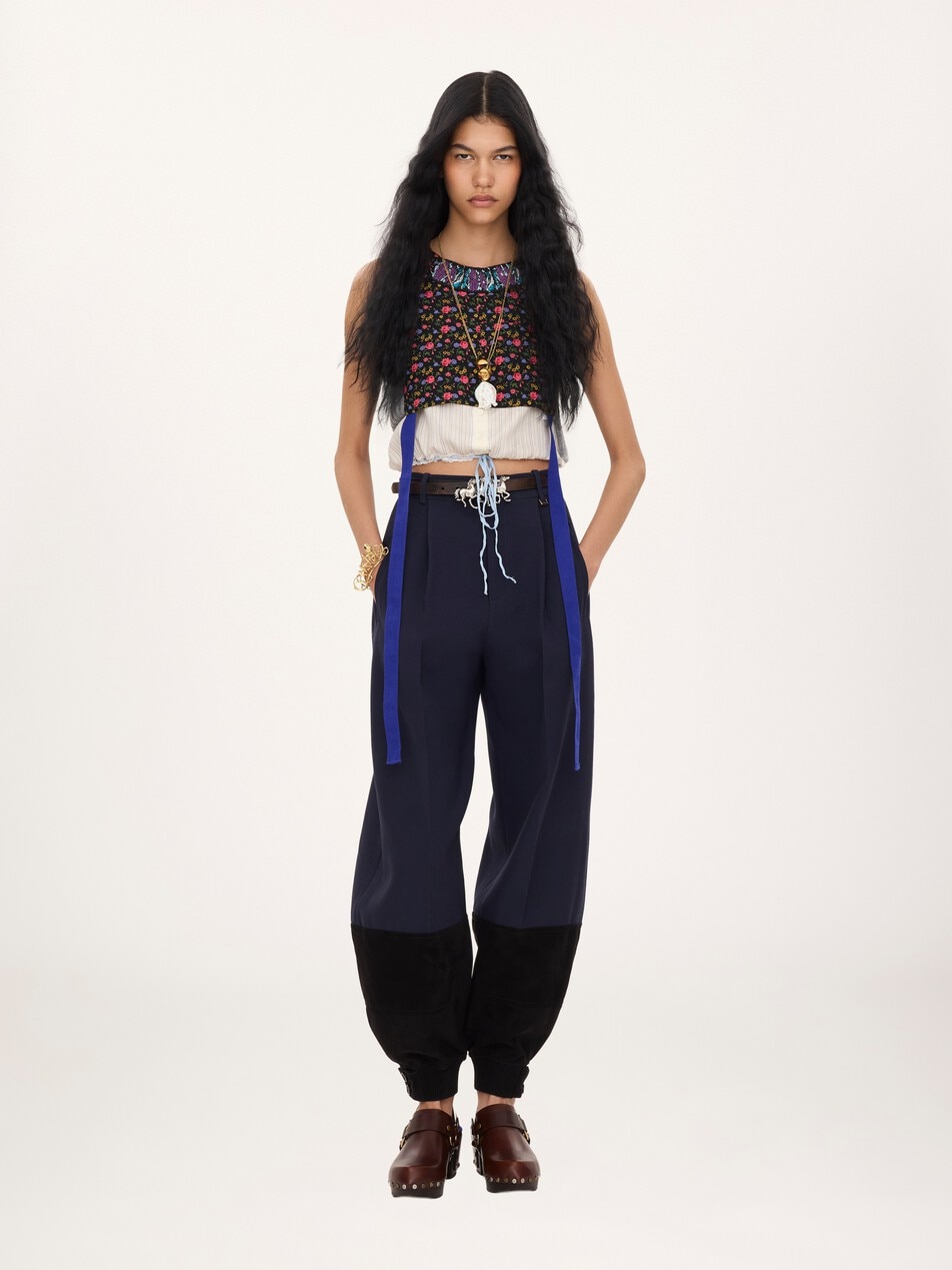 Hybrid cropped top in cr&ecirc;pe de chine