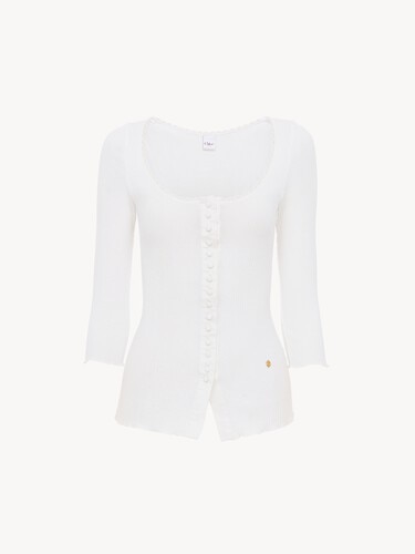 Scoop-neck fitted cardigan in cotton - 1