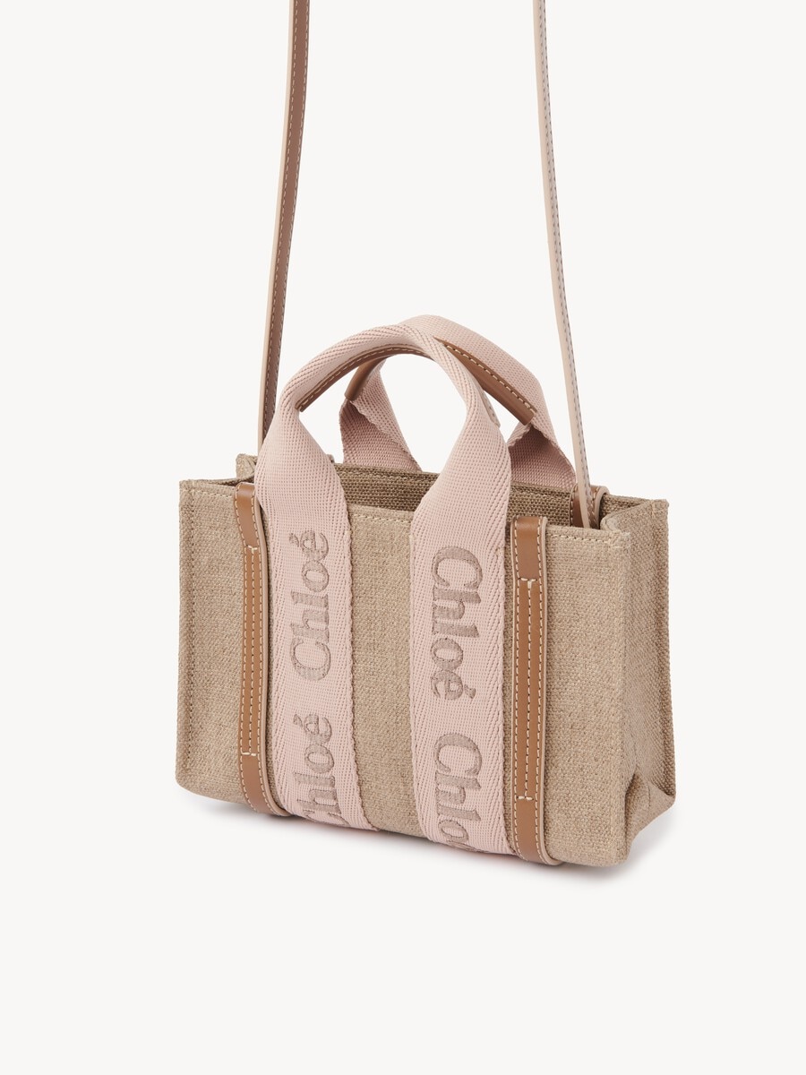 Mini Woody tote bag in linen - 4