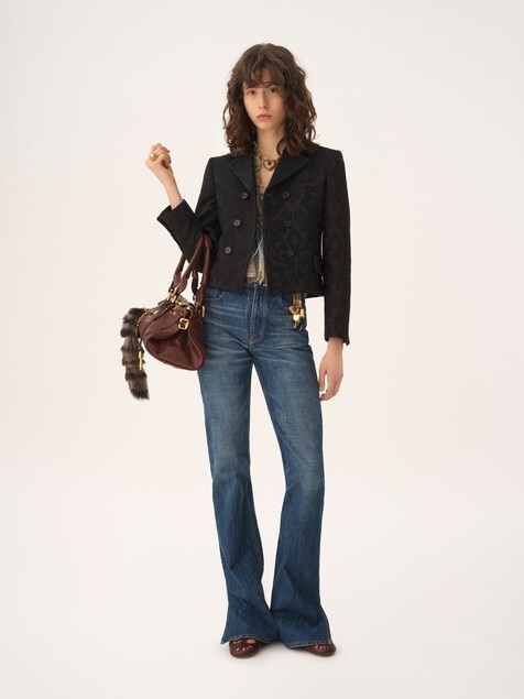 Double-breasted fitted jacket in a wool-mix jacquard
