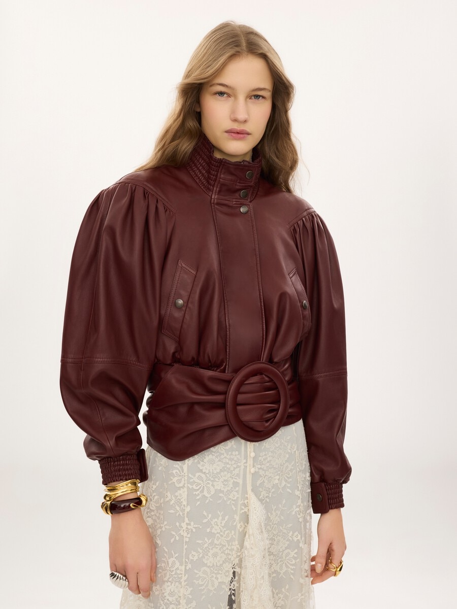 Chaqueta cropped con pa&ntilde;uelo de cuero - 6