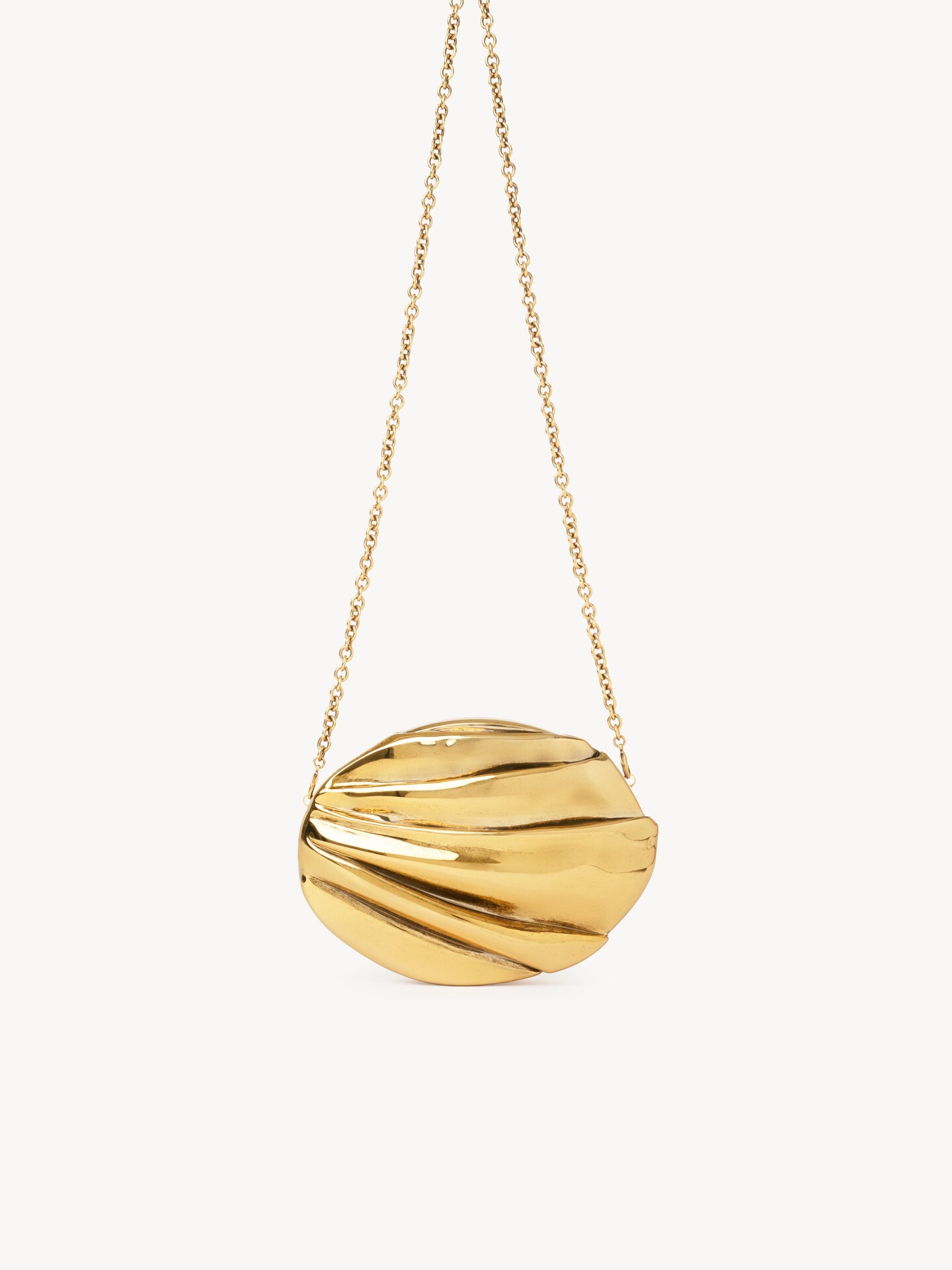 Chlo&eacute; Pliss&eacute; minaudi&egrave;re with chain in copper & brass - 4.0