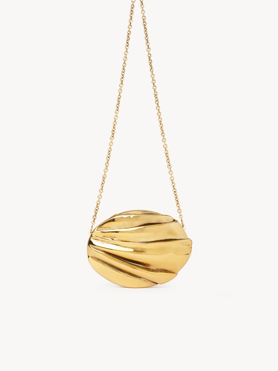 Chlo&eacute; Pliss&eacute; minaudi&egrave;re with chain in copper & brass - 4