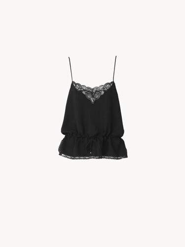 Drawstring camisole top in silk jacquard & lace - 2