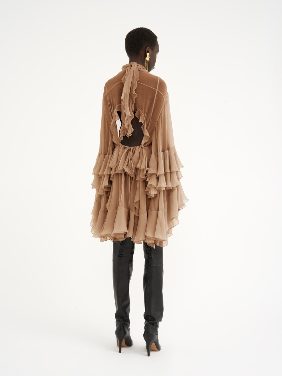 Mini ruffled dress in silk mousseline - 5