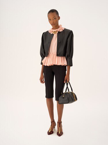 Drawstring ruffle top in jacquard silk - 3