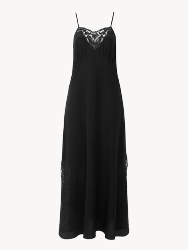 Long lingerie dress in cr&ecirc;pe de chine & lace - 2