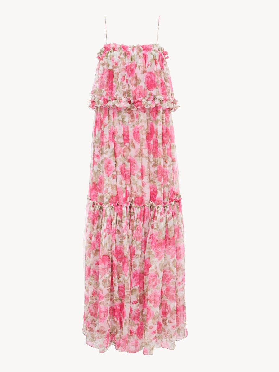 Thin-strap long dress in silk mousseline - 1
