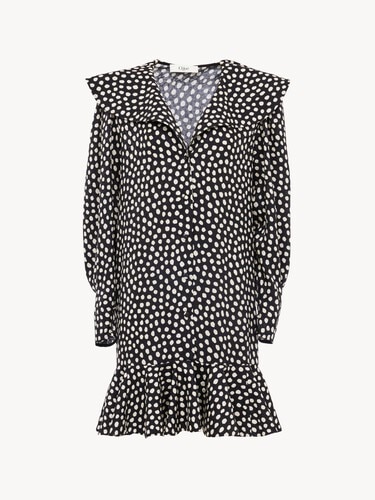 Long-sleeve mini dress in silk jacquard - 2