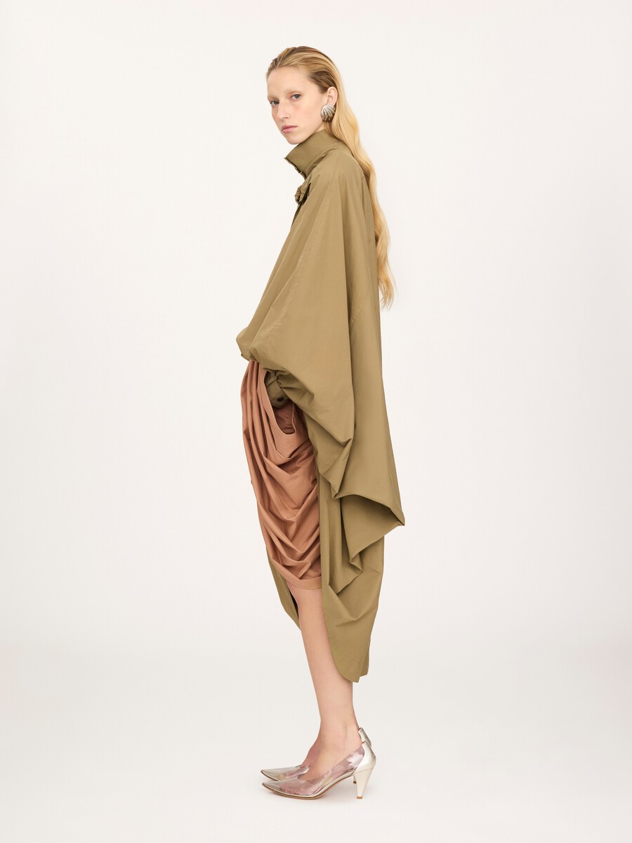 High-neck oversized cape coat in cotton poplin - 3