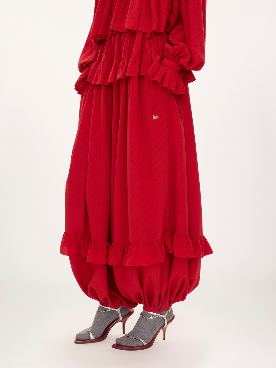 Fluid ruffled pants in silk jacquard - 3