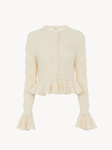 Ruffled logo cardigan in a silk, alpaca & cotton knit - 1