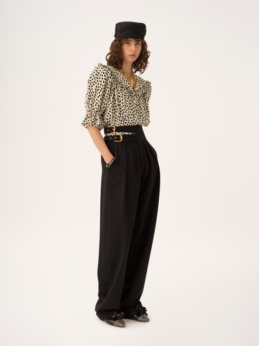 High-rise tailored pants in wool grain de poudre - 3