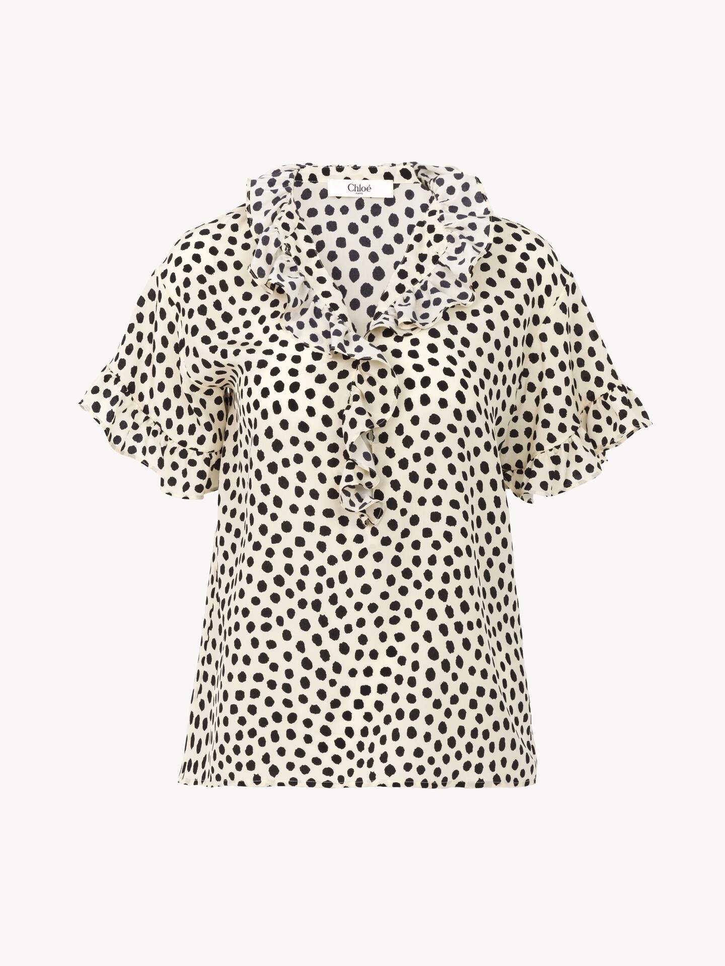 Short-sleeve ruffle top in cr&ecirc;pe de chine - 2.0