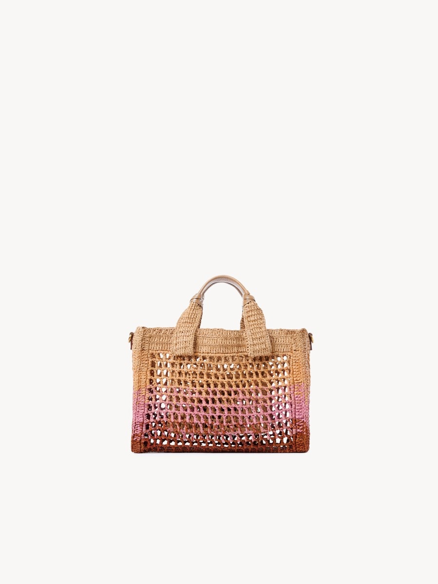 Small Summer Banana east-west tote bag with strap in raffia - 5