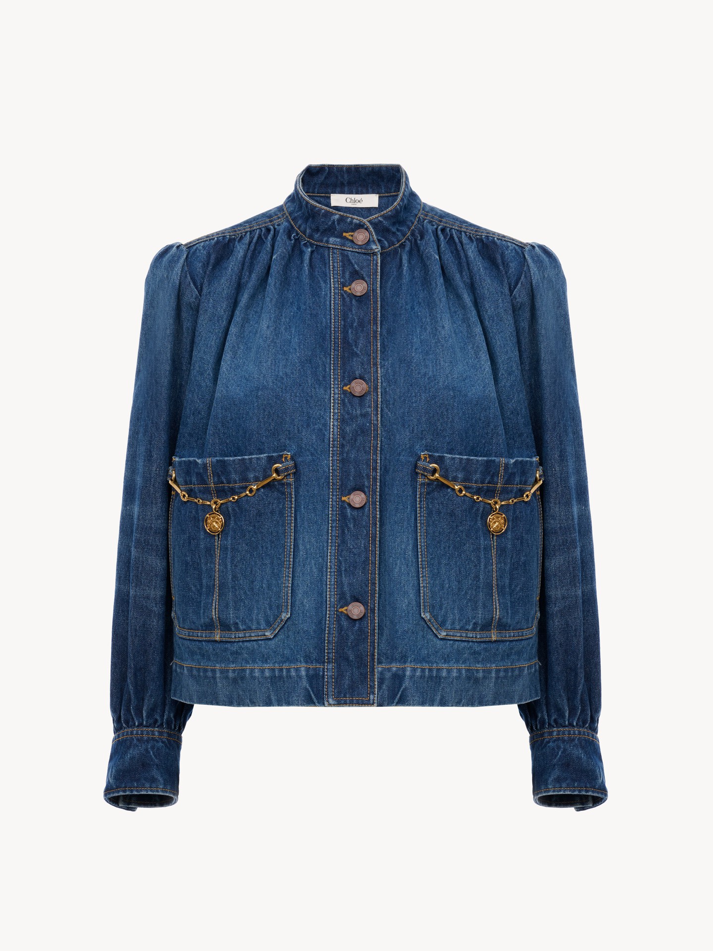 High-neck gathered jacket in denim - 2.0