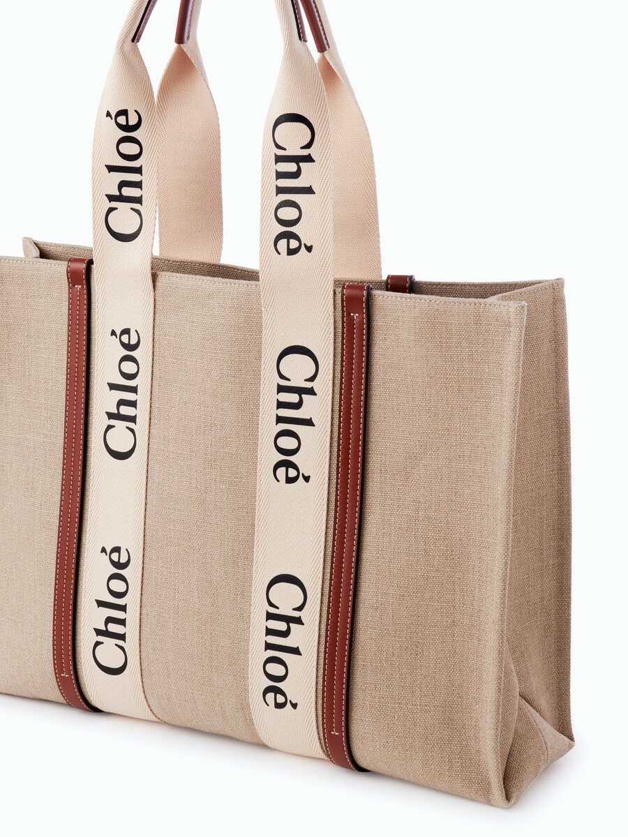 Large Woody tote bag in linen - 6