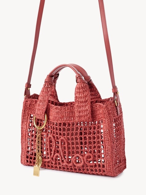 Small Summer Banana east-west tote bag with strap in raffia