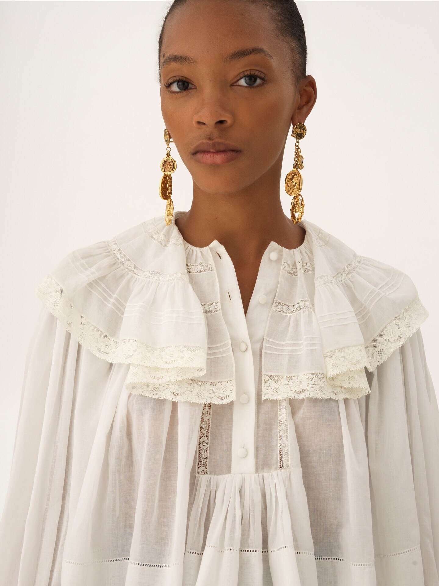 Cropped ruffle top in cotton voile & lace - 6.0