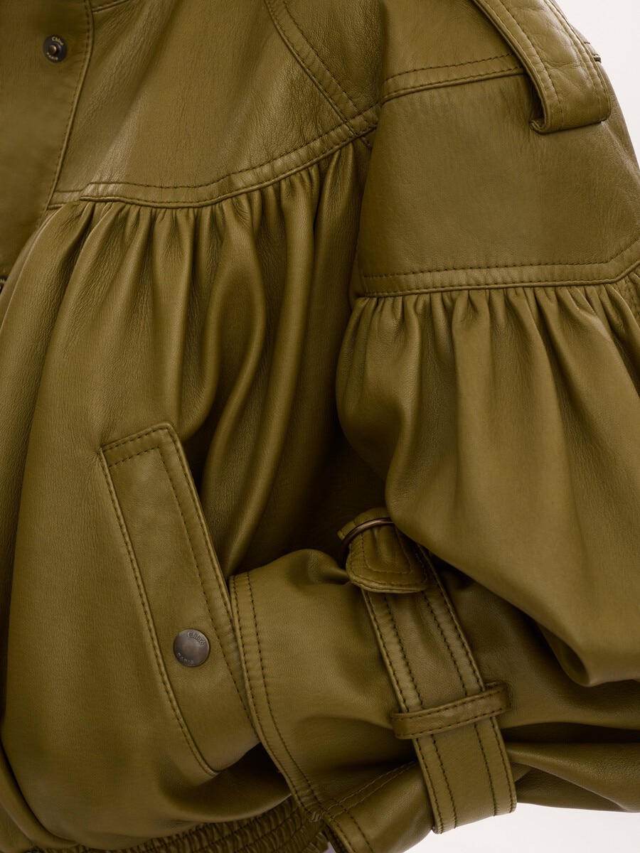High-neck cropped jacket in leather - 7