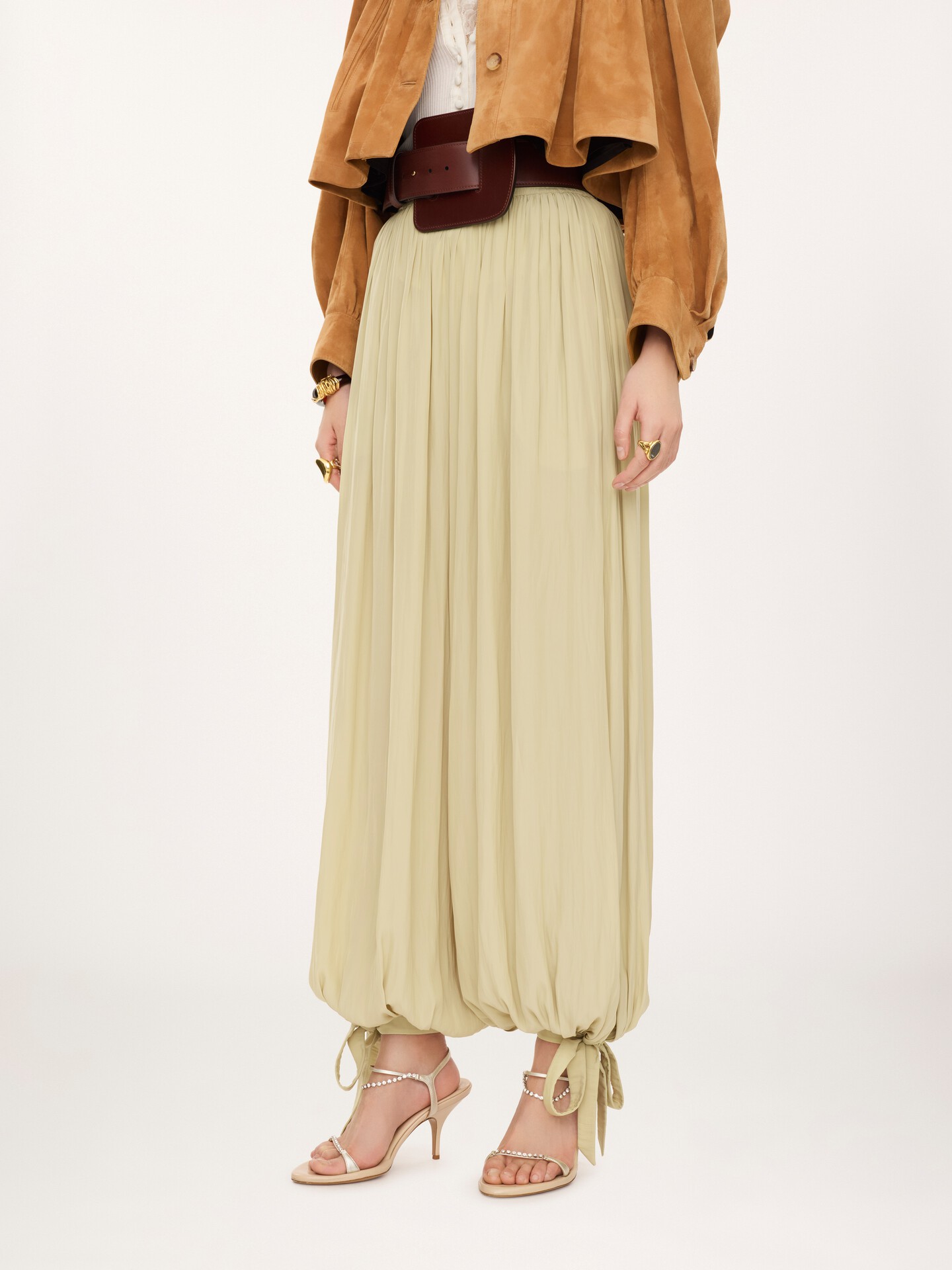 Fluid pleated pants in washed technical satin - 3.0