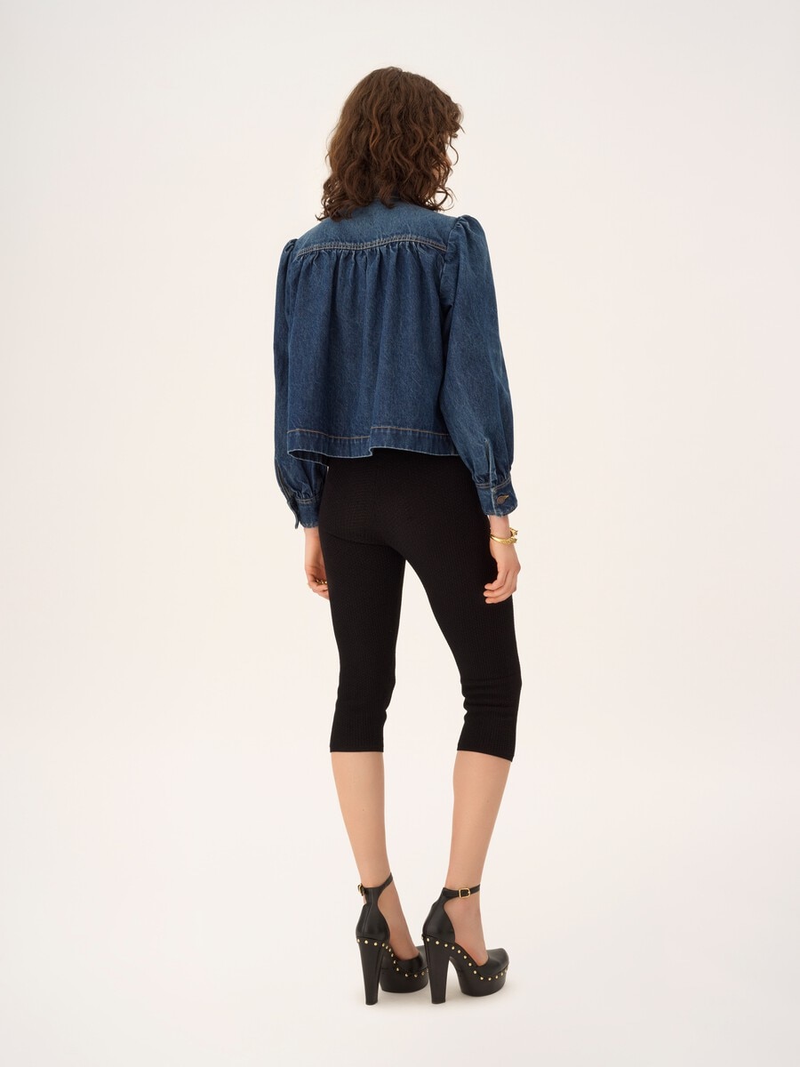 Chaqueta fruncida de cuello alto y tejido vaquero - 7