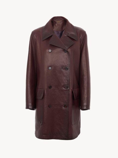 Double-breasted carcoat in leather