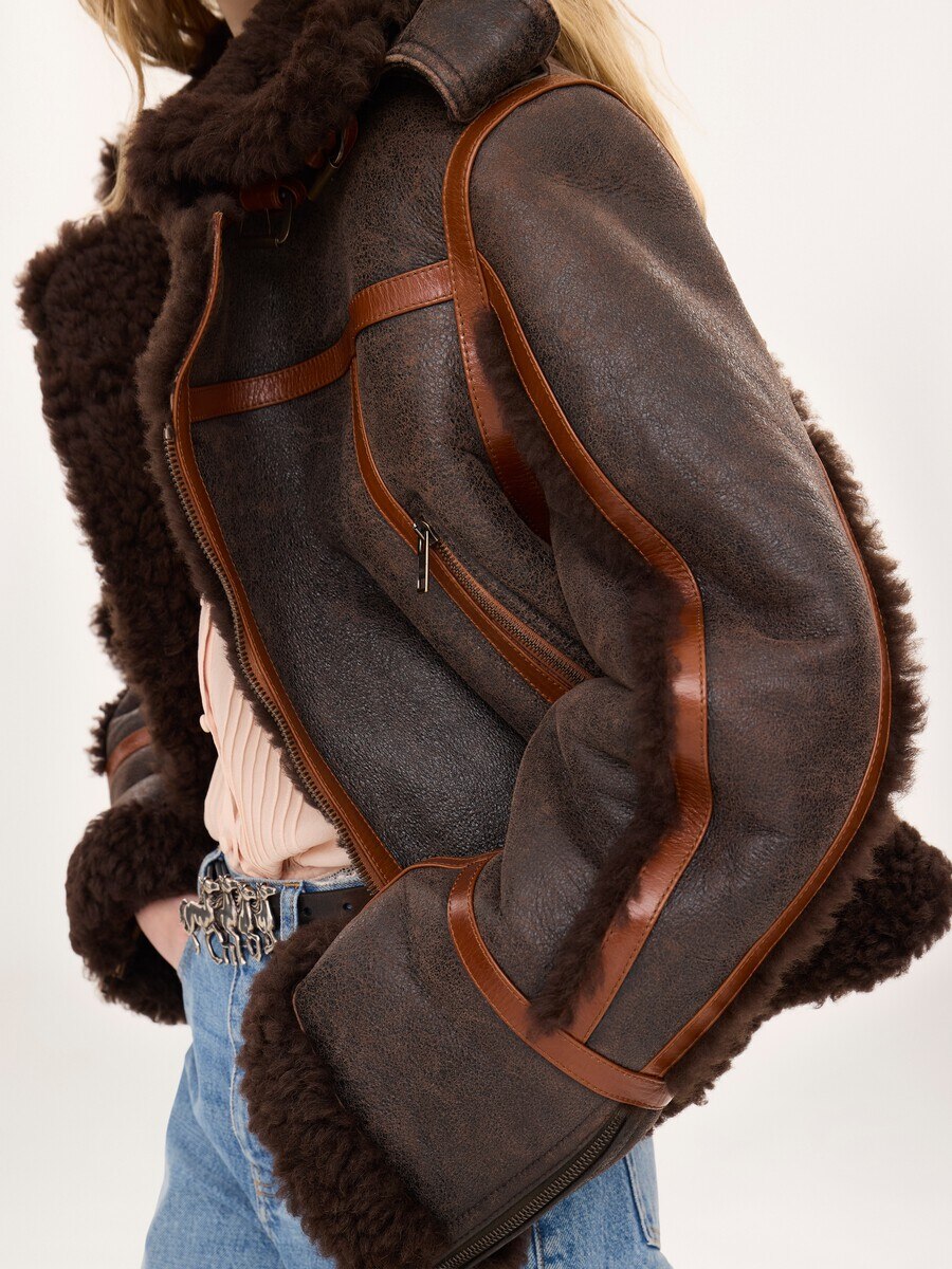 High-neck jacket in shearling - 4