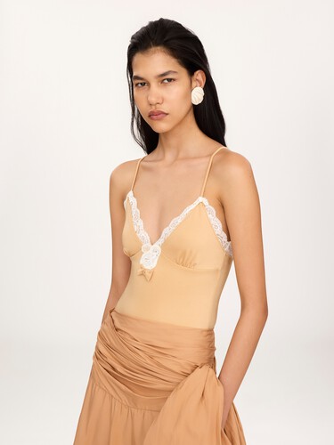 Lace-trimmed ruched bodysuit - 4