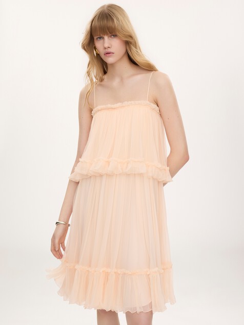Thin-strap mini dress in silk mousseline