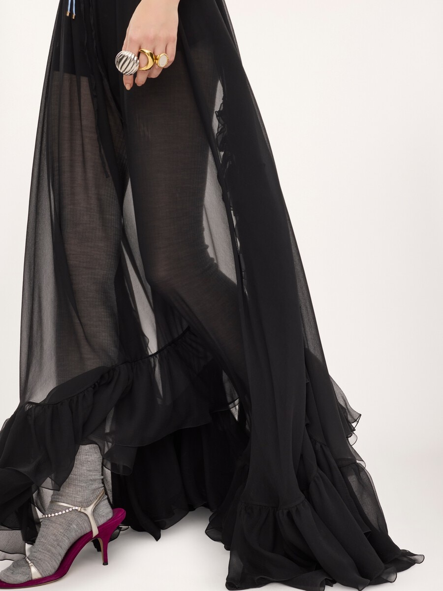 Ruffled long skirt in silk mousseline - 8