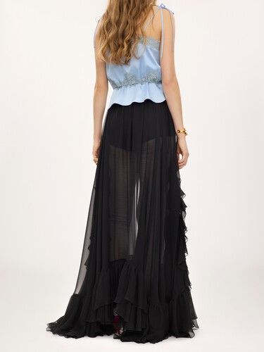 Ruffled long skirt in silk mousseline - 5