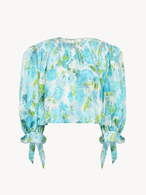 Top court fronc&eacute; en soie jacquard