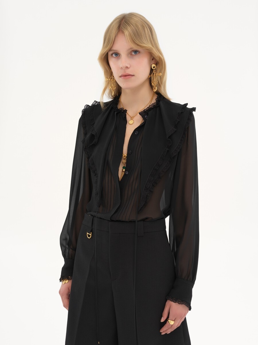 Ruffled blouse in silk georgette - 4