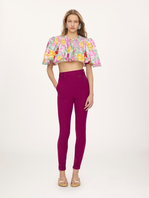 High-rise fitted pants in stretch tricotine