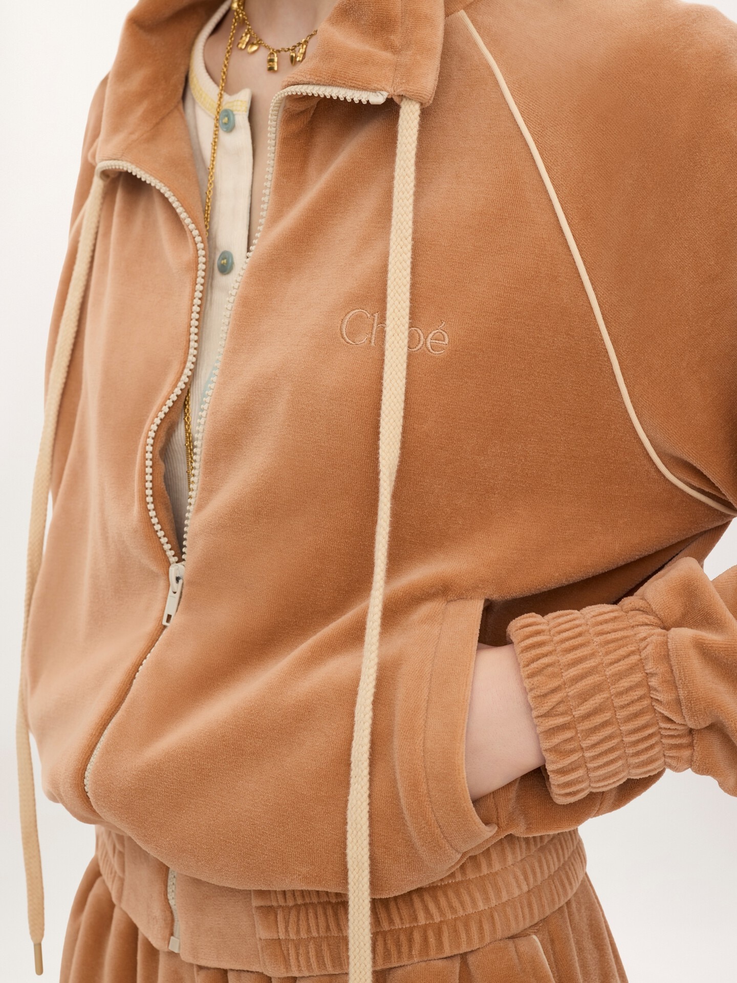 High-neck logo tracksuit jacket in velvet - 5.0
