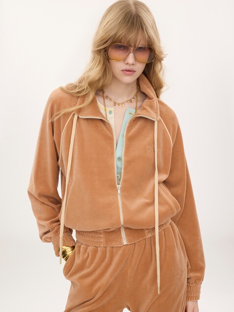 High-neck logo tracksuit jacket in velvet