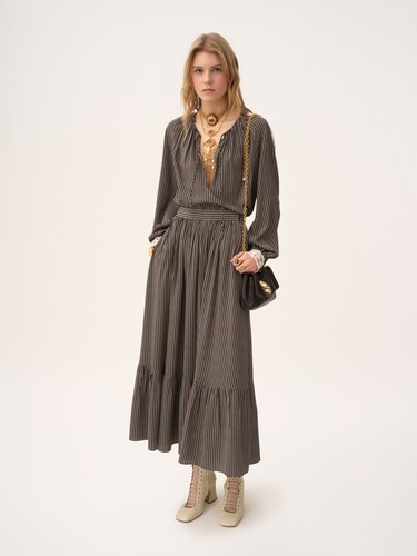 Gathered midi skirt in cr&ecirc;pe de chine - 3