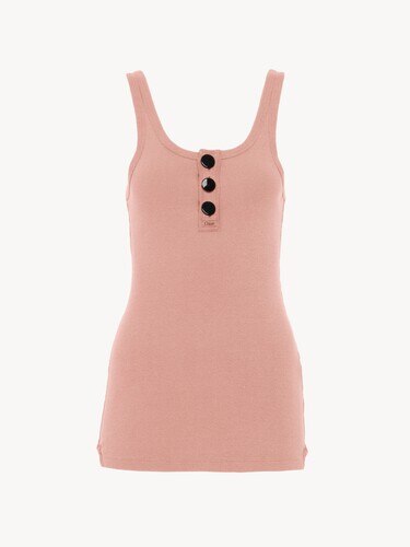 Fitted Henley tank top in cotton jersey - 1