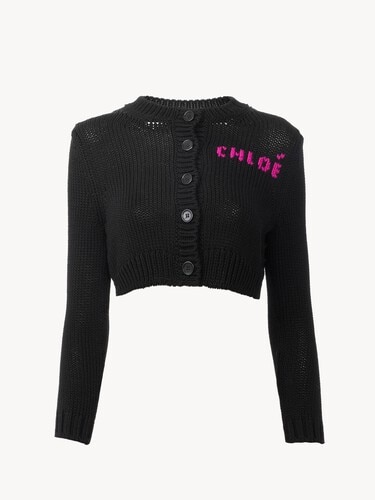 Cropped fitted logo cardigan in a cotton knit - 2