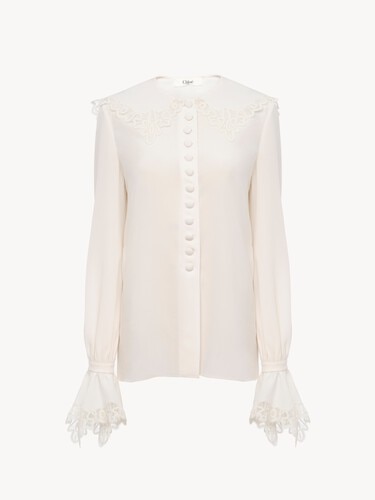 Fluid blouse in cr&ecirc;pe de chine & lace - 2