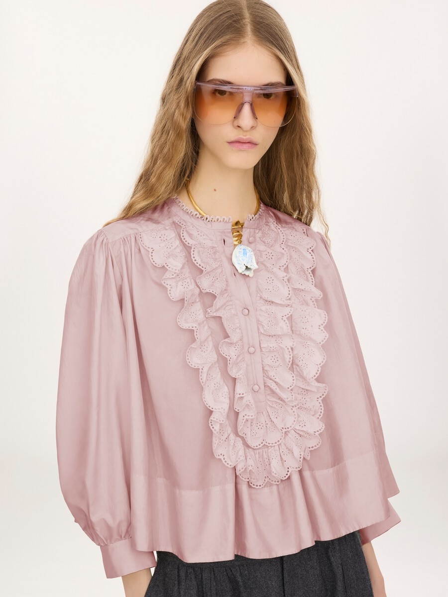 Gathered ruffle top in technical taffeta - 3