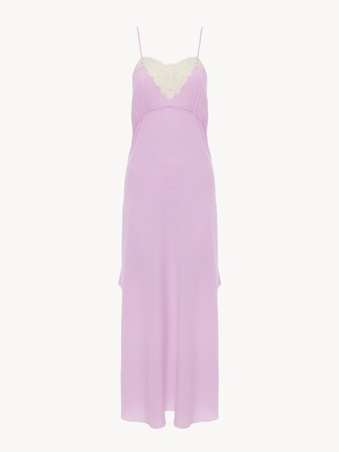 Thin-strap midi dress in cr&ecirc;pe de chine & lace - 1