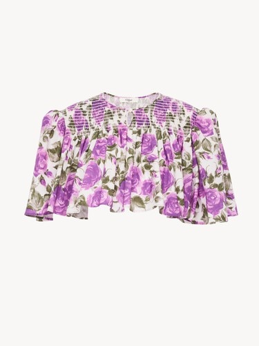 Gathered cropped top in cotton poplin - 1