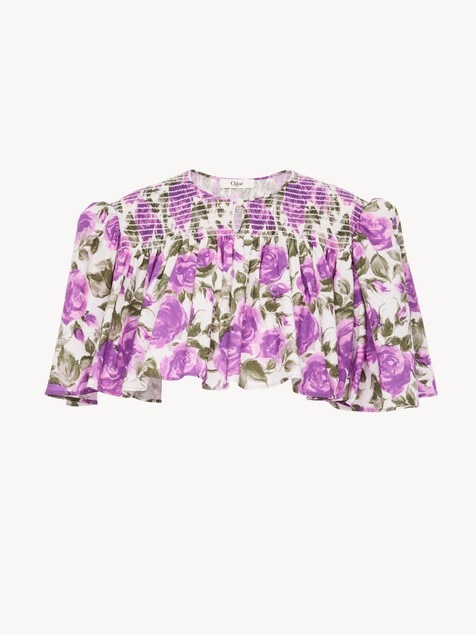 Gathered cropped top in cotton poplin